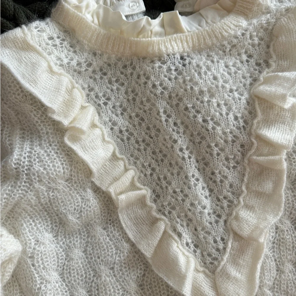 Sezane Cream Ruffle Sweater - Picture 2 of 5
